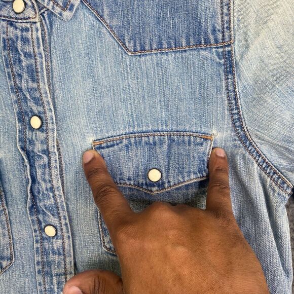 J Crew Shirt Womens 2 Blue Selvedge Pearl Snap Western Cowgirl Denim - Picture 7 of 13